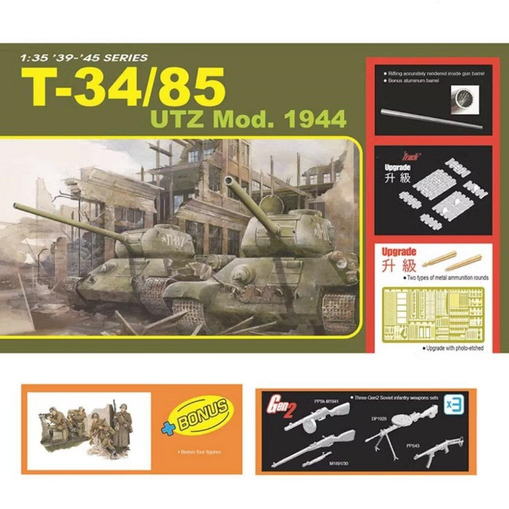 DRAGON 6203 1/35 WW.II T-34/85 UTZ Mod. 1944 w/Tracks Model Kit