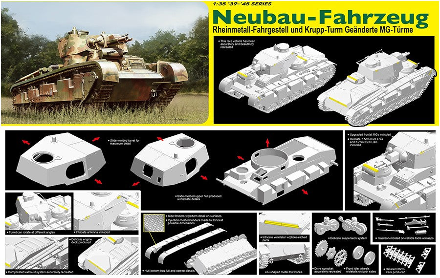 DRAGON 6968 1/35 WW.II GERMAN NEUBAUFARTSOJK MULTI-TURRET TANK CAR 2 Model Kit