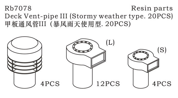 Rainbow PE 1/700 Deck Vent-pipe III (Stormy weather type. 20pcs) RB7078 — scale model kit