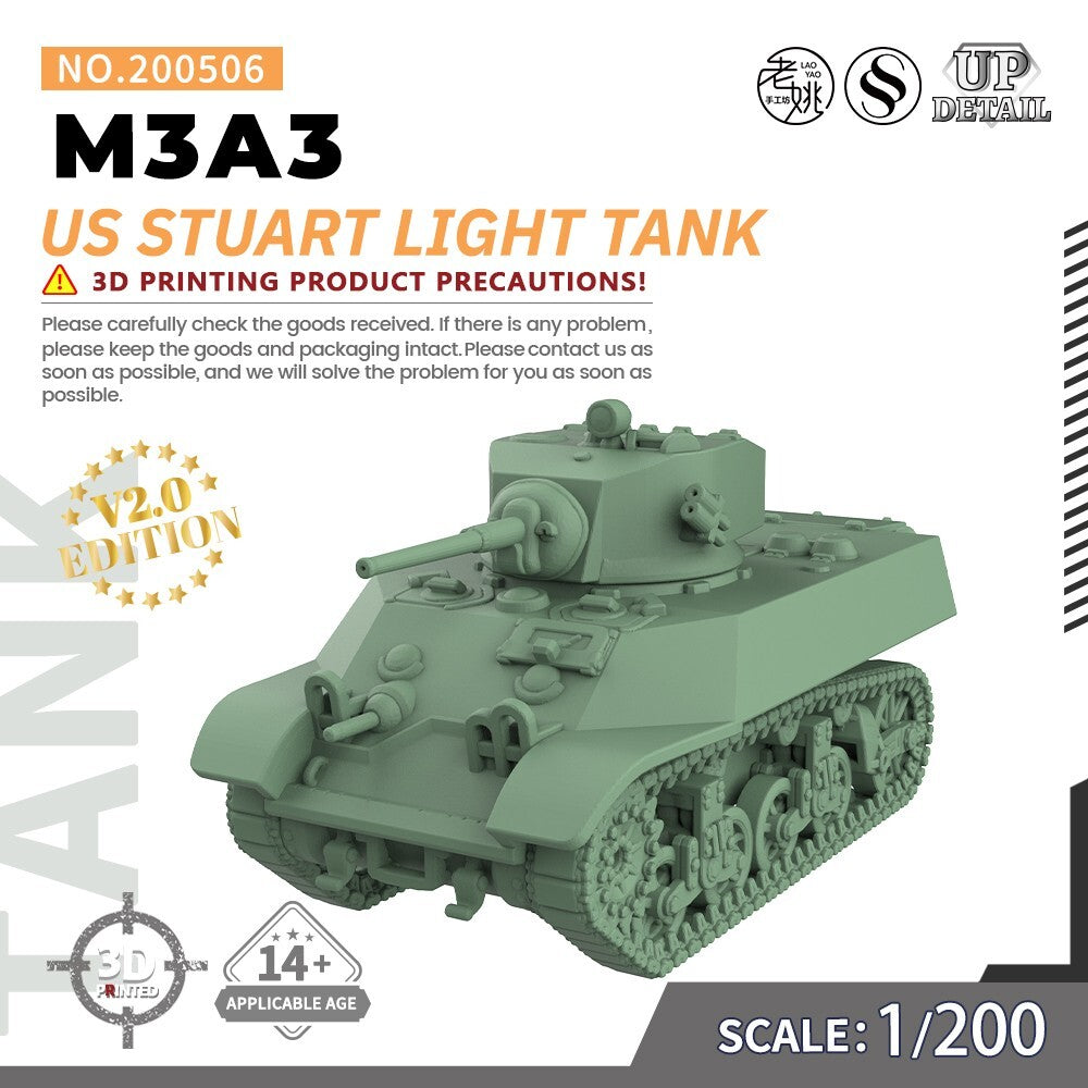 SSMODEL SS200506 1/200 Military Model Kit US M3A3 Stuart Light Tank