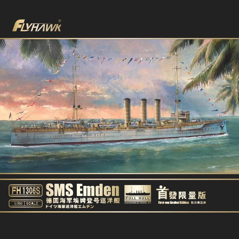 Flyhawk FH1306S 1/700 German Navy Cruiser SMS Emedn Model Kit Limited Edition — scale model kit
