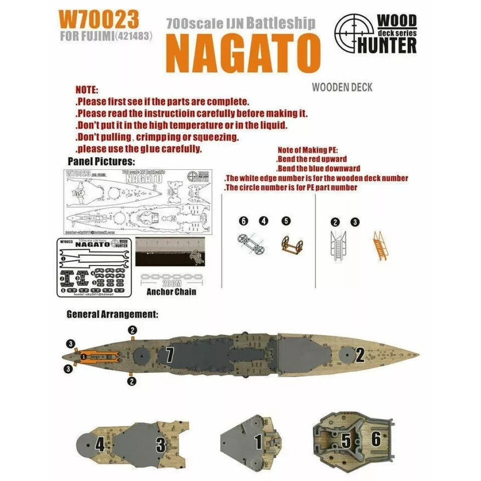 Hunter W70023 1/700 Wood Deck IJN Navy NAGATO FOR FUJIMI 421483 — scale model kit