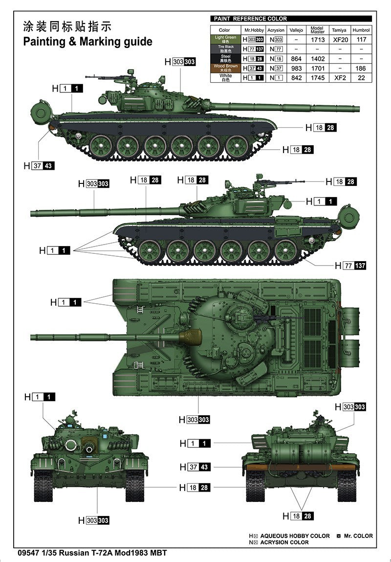 Trumpeter 09547 1/35 Russian T-72A Mod 1983 MBT Brand New Complete Kit
