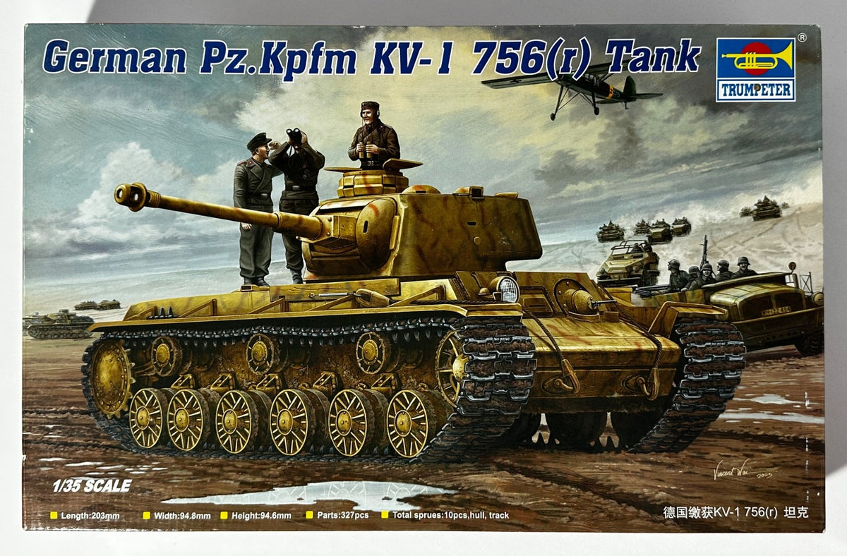Parts Sealed Trumpeter #00366 1/35 Scale German Pz.Kpfm KV-1 756(r) Tank - 2009 — scale model kit