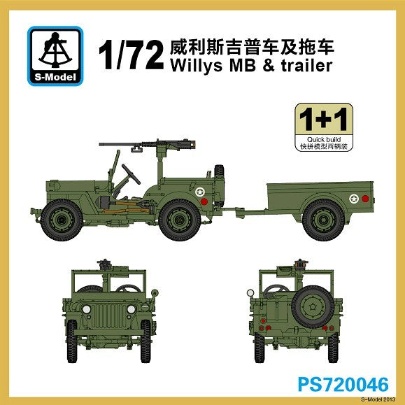 S-Model PS720046 1/72 Willys MB & Trailer — scale model kit
