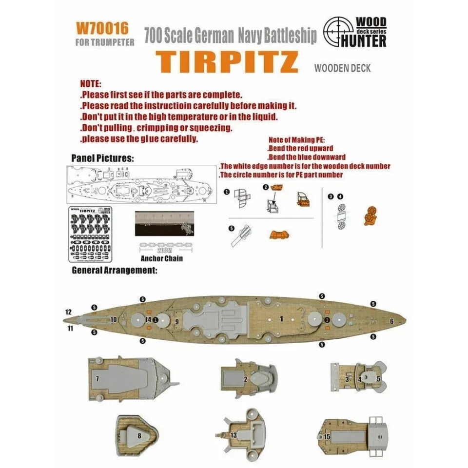 Hunter W70016 1/700 Wood Deck German Battleship TIRPITZ FOR TRUMPETER 05712