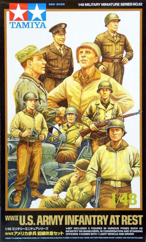 Tamiya 32552 1/48 Model Kit WWII US Army Infantry at Rest Figure w/Light Vehicle — scale model kit