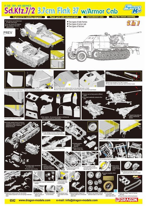 Dragon 6542 1/35 WW.II German Sd.Kfz.7/2 8t Half-track 3.7cm Flak37 AA Gun