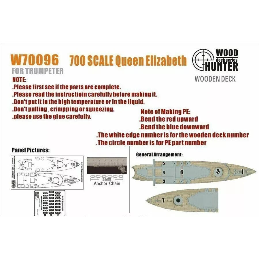 Hunter W70096 1/700 Wood Deck Queen Elizabeth 1941 FOR TRUMPETER 05794 — scale model kit