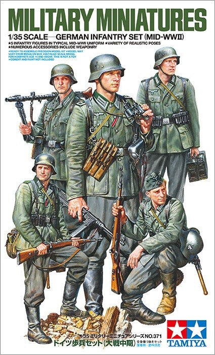 Tamiya 35371 1/35 Scale Military Figure Model Kit Mid-WWII German Infantry Set
