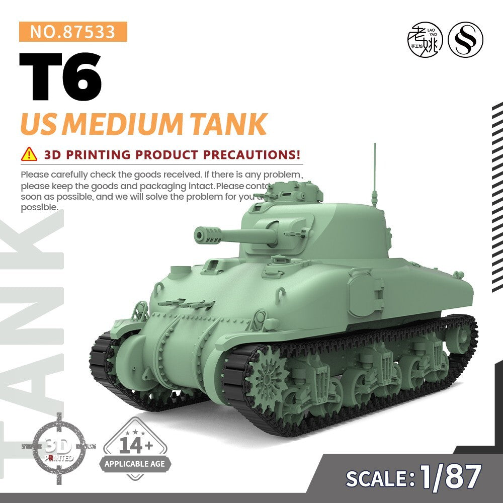 SSMODEL SS87533 1/87 HO Scale Railway Military Model Kit US T6 Medium Tank