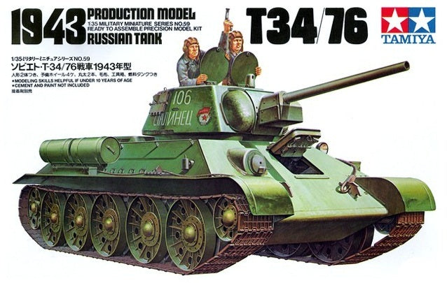 Tamiya 35059 1/35 Scale Model Kit WWII Russia Soviet Medium Tank T34-76 1943