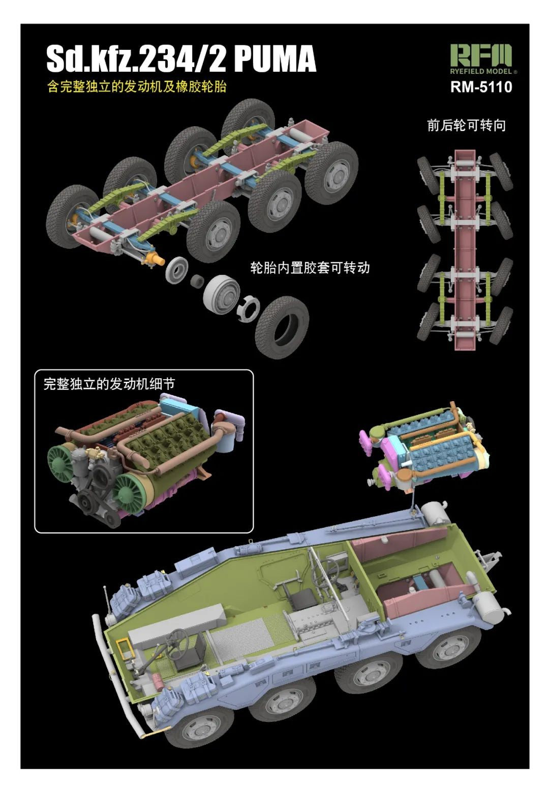 RYEFIELD MODEL RFM RM-5110 1/35 German Sd.kfz.234/2 With Engine Parts Model — detail view 3
