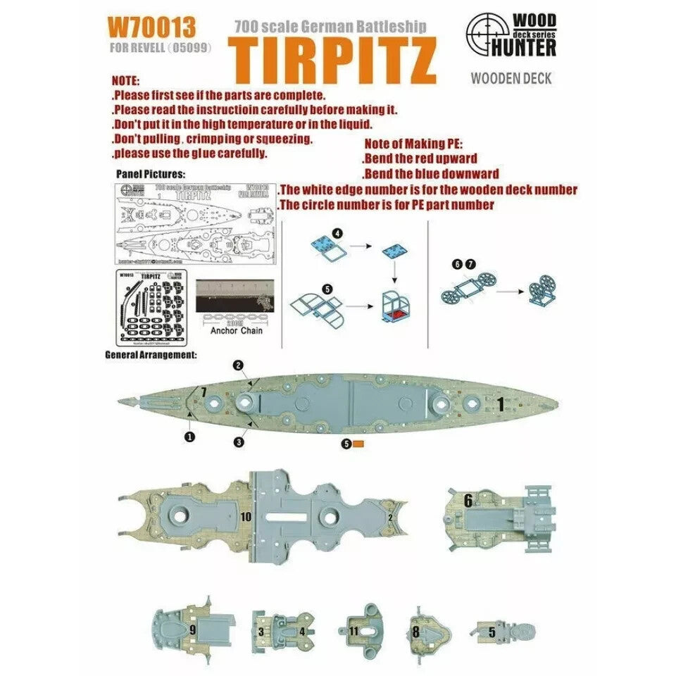 Hunter W70013 1/700 Wood Deck German Battleship TIRPITZ FOR REVELL 05099 — scale model kit