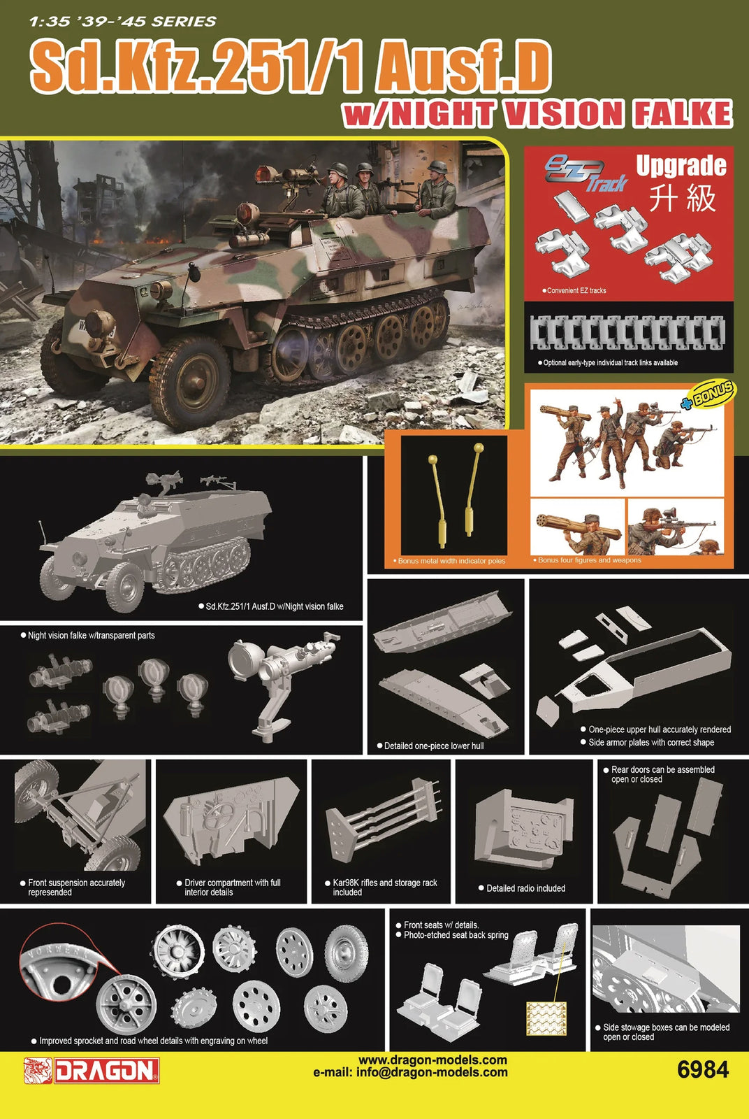 DRAGON 6984 1/35 1/35 Sd.Kfz.251 Ausf.D w/Night Vision Falke Model Kit