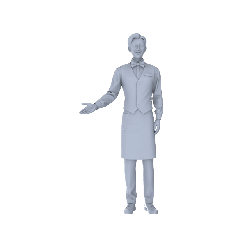 Detail view of Yao's Studio LYTR199 Unpainted Miniature 3-Piece Set - Restaurant Waiter & Clerk Scene Models for Detailed Diorama Building Miniatures Diorama Resin Figures Model