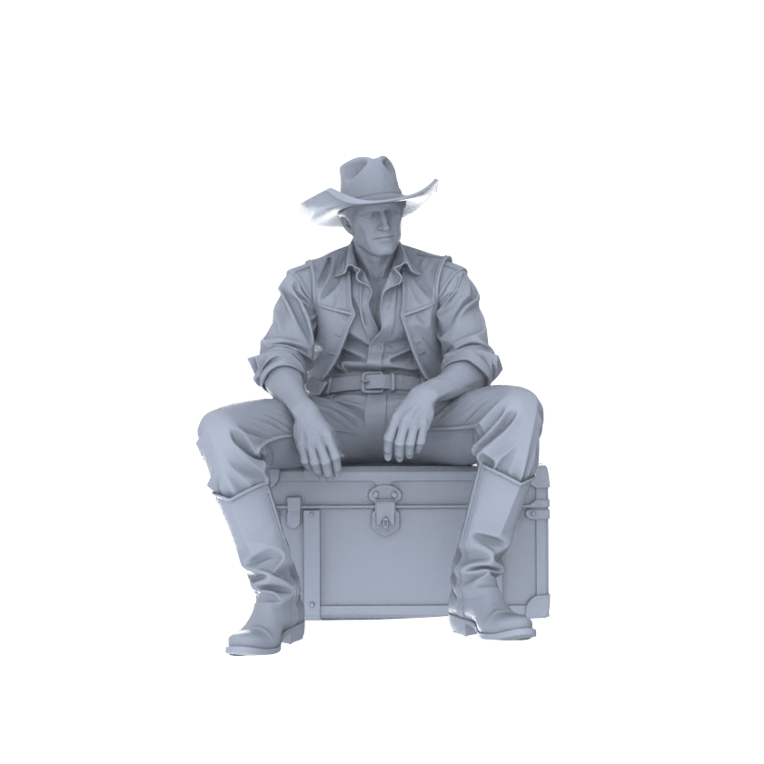 Detail view of MRY-SFW 129 1/64 Western Cowboy Casual Pose3 Game Theme Wargame Resin White Model Wargame Miniature Soldier Scene Character Hand Painted Hand Paint Model