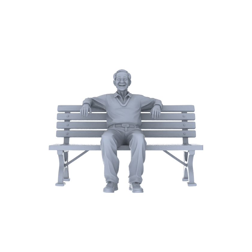 Detail view of Yao's Studio LYTR219 Unpainted Miniature Urban Scene 5-Piece Set - Elderly Exercising, Resting on Bench & Cat for Diorama Creation Miniatures Diorama Resin Figures Model