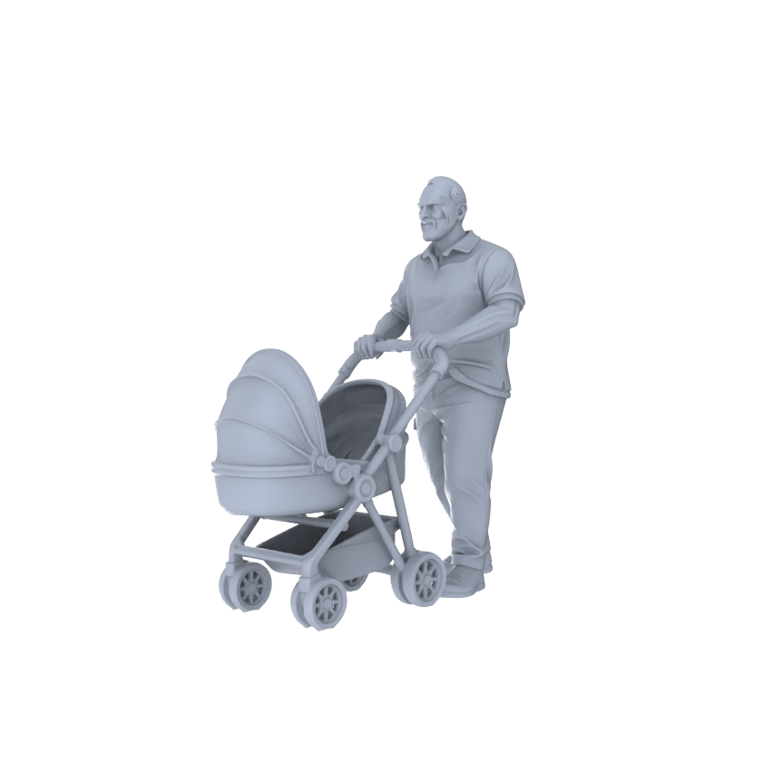 Detail view of Yao's Studio LYTR220 Unpainted Miniature Community Scene 5-Piece Set - Father with Stroller, Sports Teen & Pedestrians for Diorama Creation
 Miniatures Diorama Resin Figures Model