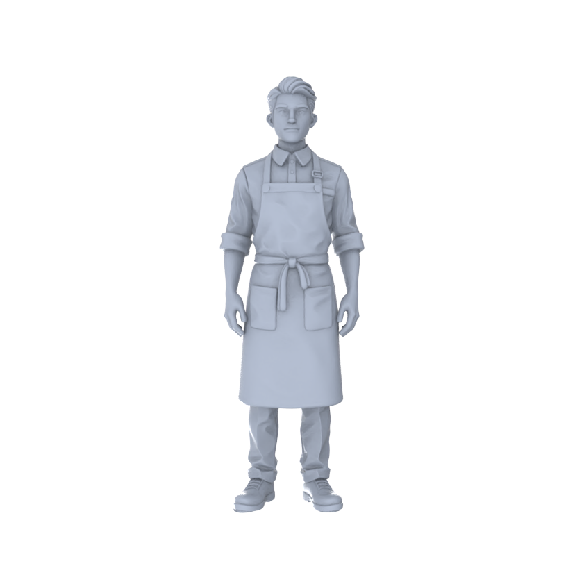 Detail view of Yao's Studio LYTR230  Miniature Food Service 4-Piece Unpainted Models - Apron Staff Figures for DIY Diorama & Custom Painting Miniatures Diorama Resin Figures Model