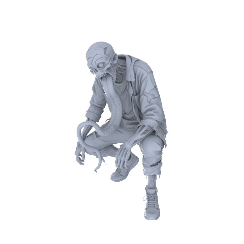Detail view of MRY-SFW LYGR110 Long tongue zombie resin white model miniature soldier character model scene character figure hand painted Model