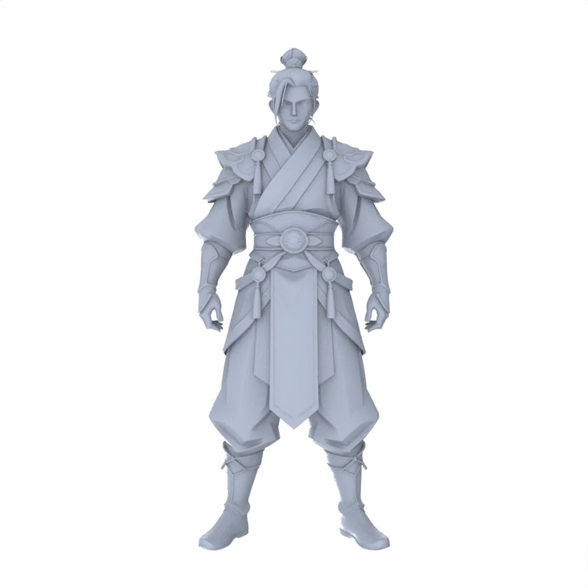 Detail view of MRY-SFW LYGR090 Chinese style character standing pose resin white model miniature soldier scene character figure hand painted Model