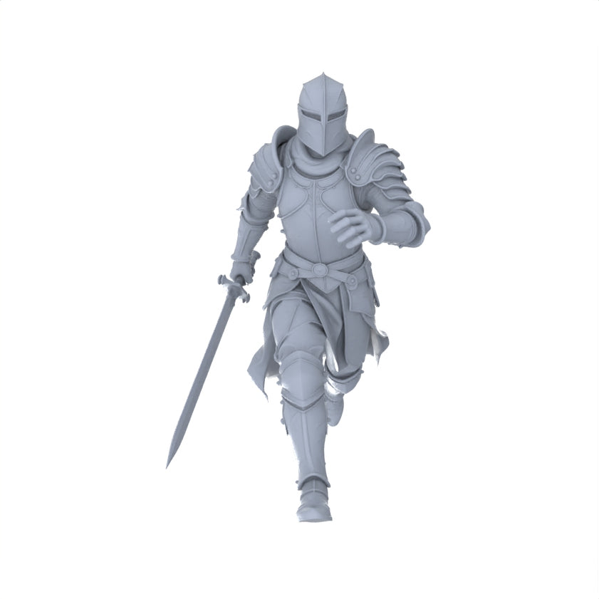 Detail view of MRY-SFW LYGR091 Medieval knight running pose resin white model miniature soldier scene character figure hand painted Model