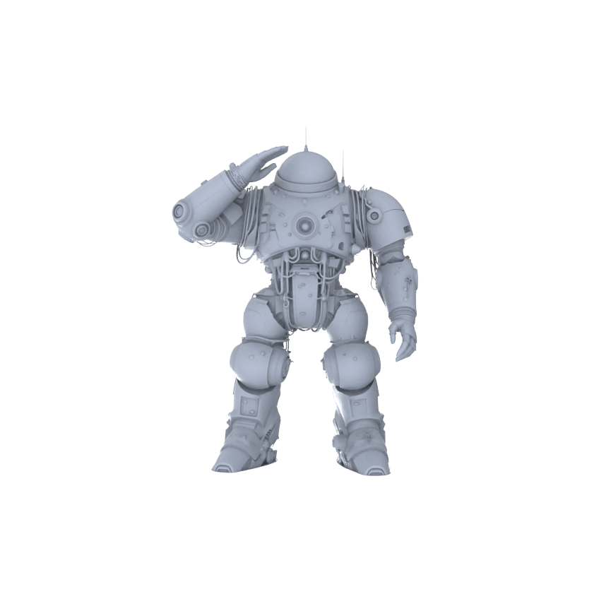 Detail view of MRY-SFW LYGR132 Wasteland Style Doomsday Robot Salute Motion Game Theme Wargame Resin White Model Wargame Miniature Soldier Scene Character Hand Figure Hand Painted Model