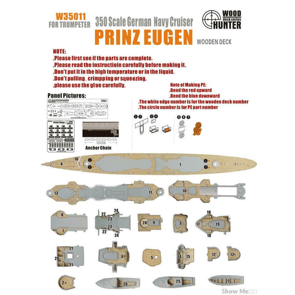 Hunter W35011 1/350 Wood Deck German navy battleship PRINZ EUGEN FOR TRUMPETER 05313 — scale model kit