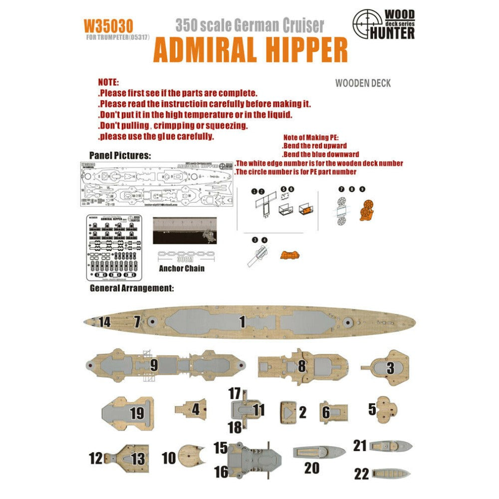 Hunter W35030 1/350 Wood Deck German Cruiser ADMIRAL HIPPER FOR TRUMPETER 05317 Main image